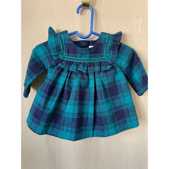 Cat & Jack Other - Cat & Jack Infant Blue/Green Plaid Flannel Ruffle Neck Dress